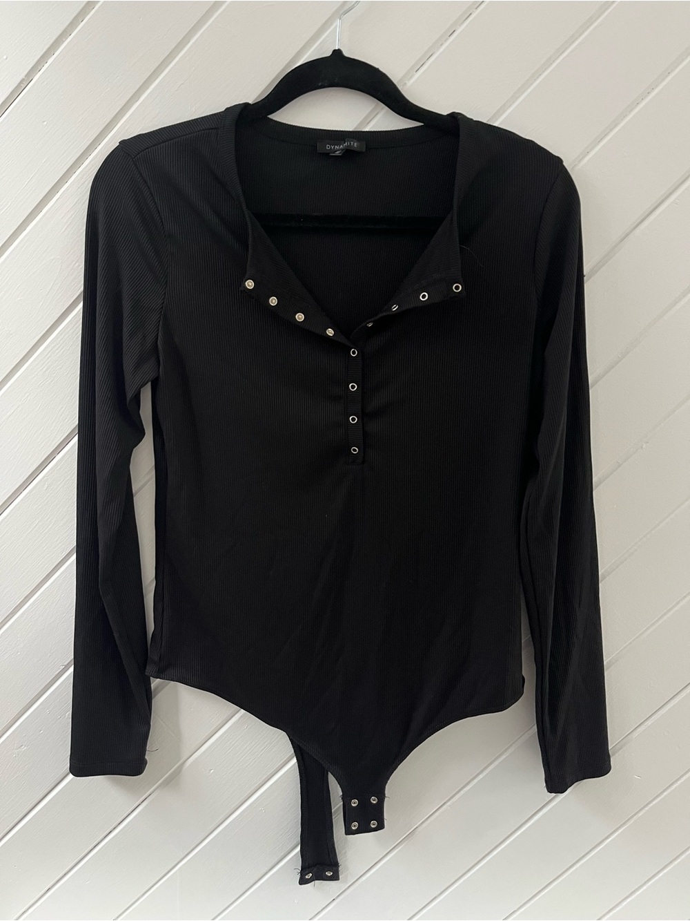 Dynamite Black Ribbed Long-Sleeve Snap Bodysuit